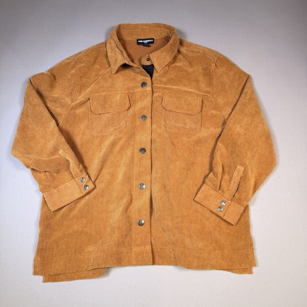 KARL LAGERFELD Paris Corduroy Logo Jacket / Shirt Sz XL Dark Tan Long sleeve